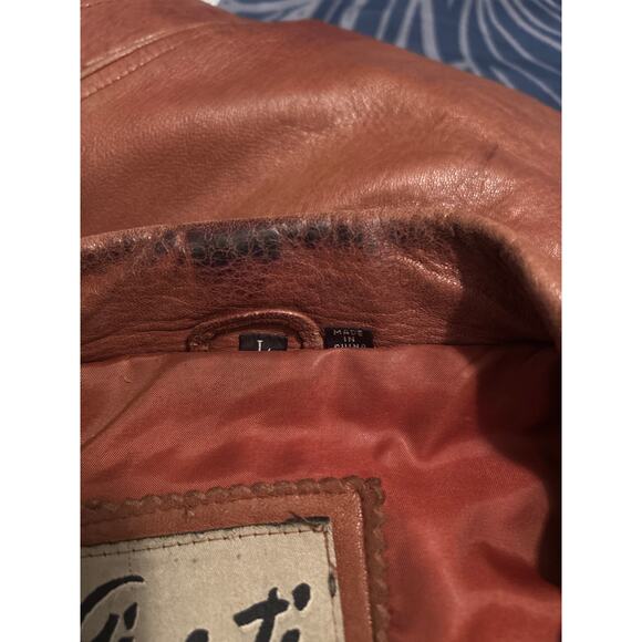 GUC Gianti Collection Men's Brown Leather Belted Jacket Zipper Pockets Size L - Picture 10 of 10